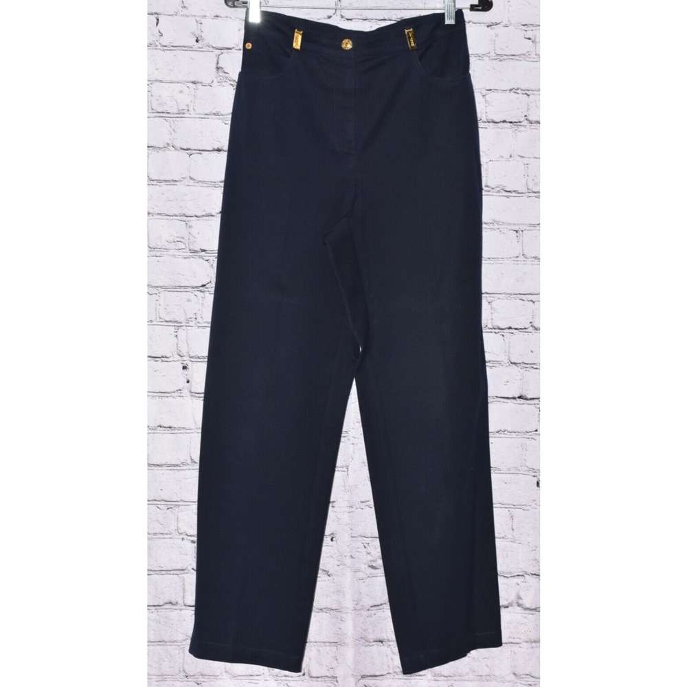 St. John Sport High Rise Straight Leg Navy Blue Stretch Designer Pants Size 6
